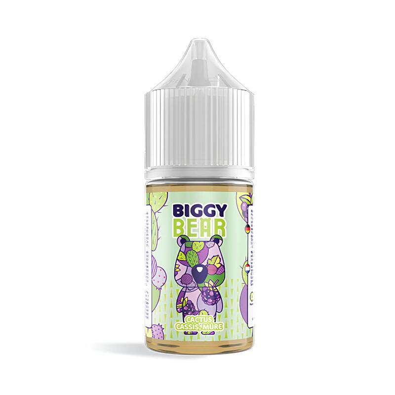 Flacon 30ml Biggy Bear Cactus Cassis Mûre avec étiquette illustrée d'un ours violet et vert sur fond pastel.