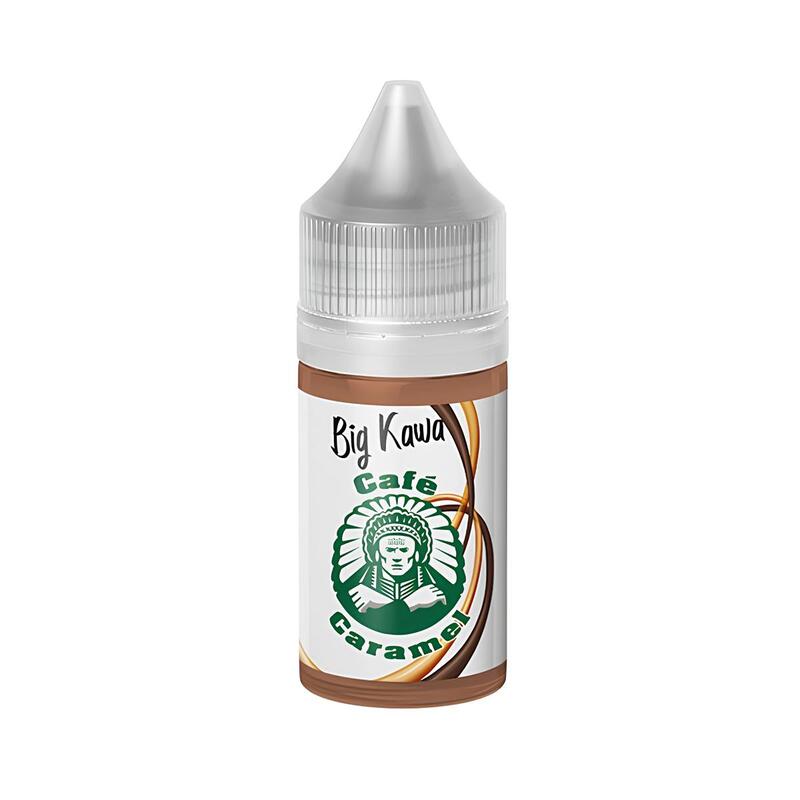 Flacon de 30ml d'arôme concentré Big Kawa O'J Lab avec étiquette illustrée d'un chef indien et bouchon blanc.