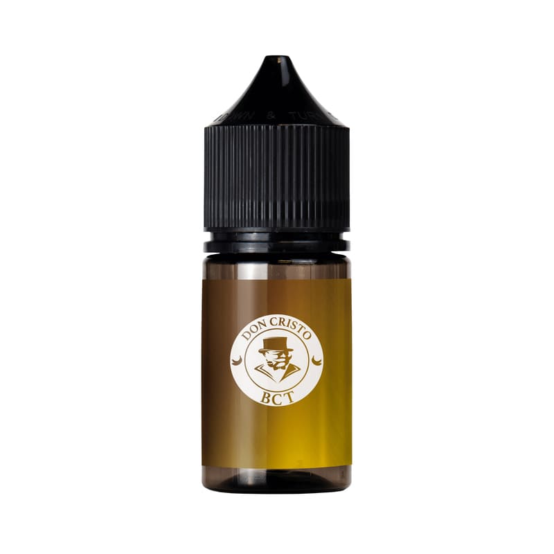 Flacon de 30ml d'arÎme concentré Don Cristo BCT avec bouchon noir et étiquette dorée illustrée d'un cigare cubain.