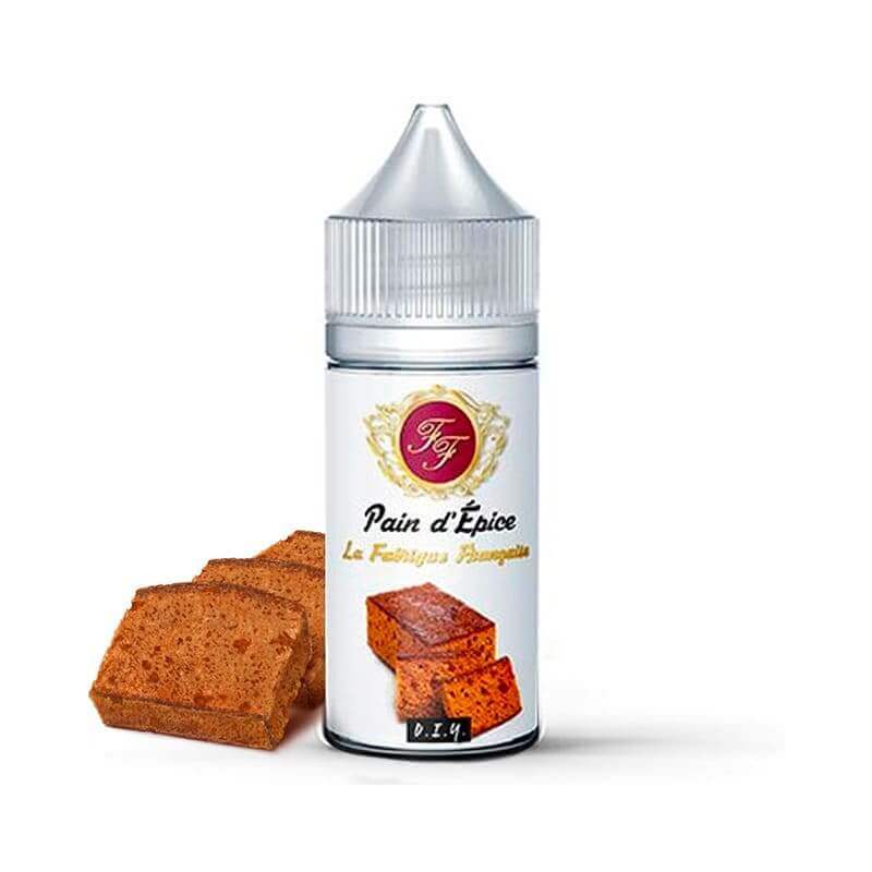 Flacon de 30ml d'arôme concentré Pain d'Épices La Fabrique Française avec étiquette illustrée et tranches de pain d'épices.