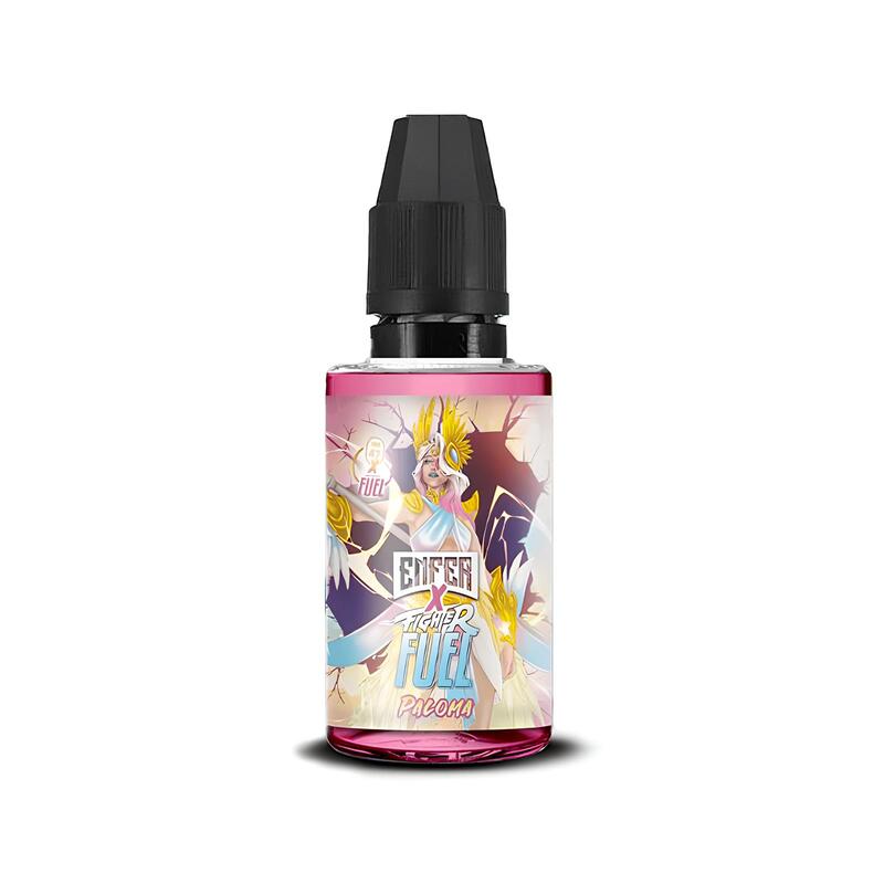Flacon de 30ml d'arôme concentré Paloma Fighter Fuel x Enfer avec étiquette illustrée et bouchon noir.