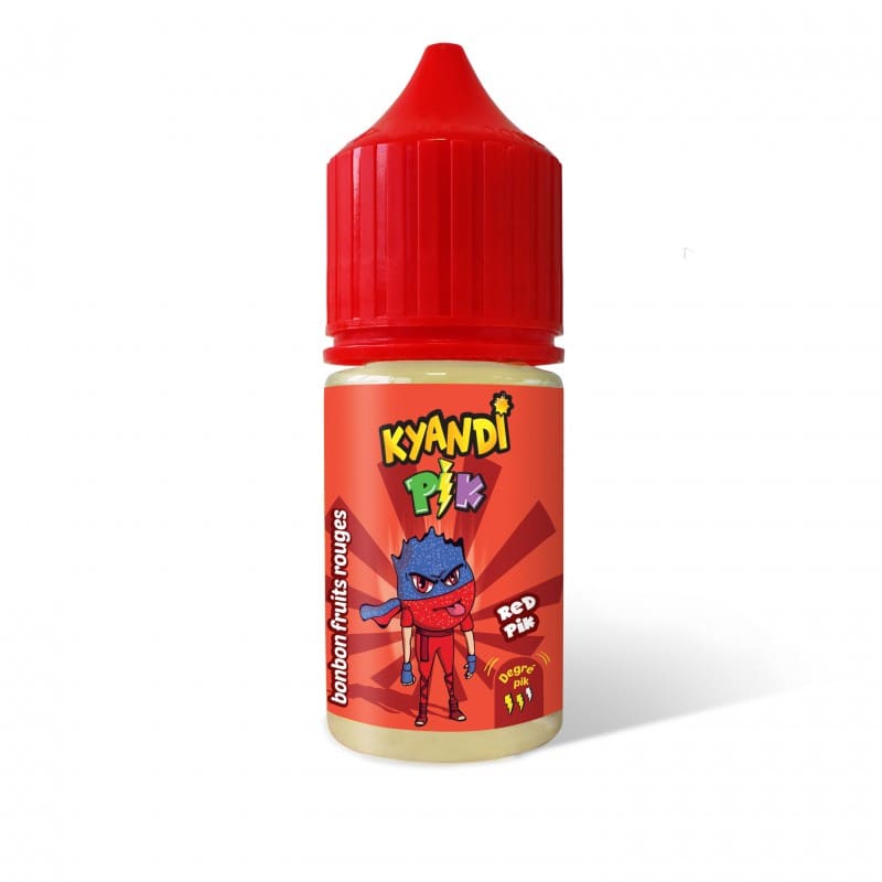 Flacon de 30ml d'arôme concentré Red Pik Kyandi Shop avec bouchon rouge et étiquette illustrée de bonbon aux fruits rouges.