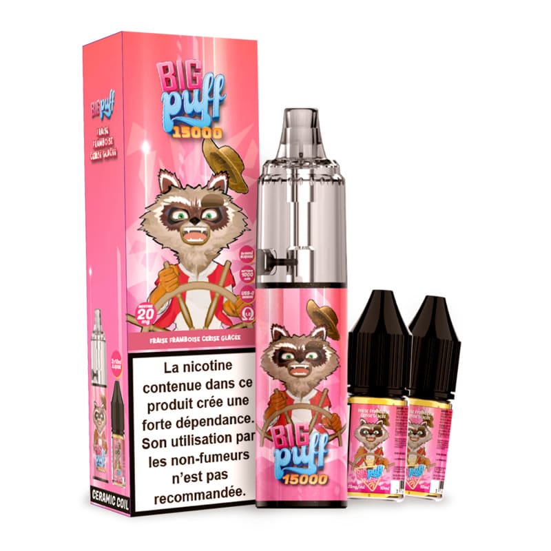 BIG PUFF 15000 - Puff Rechargeable 15000 Puffs-20 mg-Fraise Framboise Cerise Glacée-VAPEVO