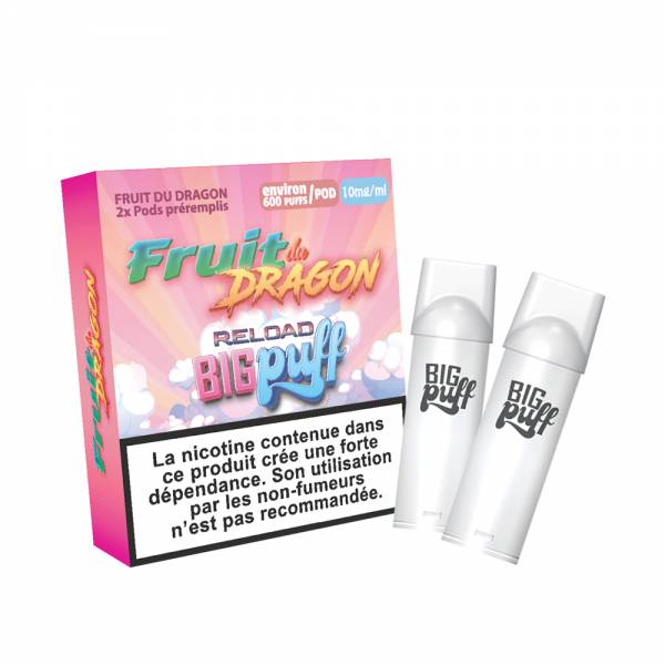 BIG PUFF Reload - Pack de 2 Cartouches 2 ml 600 Puffs-0 mg-Dragon Fruit-VAPEVO