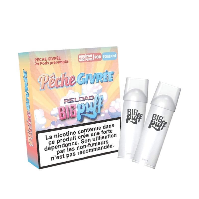 BIG PUFF Reload - Pack de 2 Cartouches 2 ml 600 Puffs-0 mg-Pêche Givrée-VAPEVO