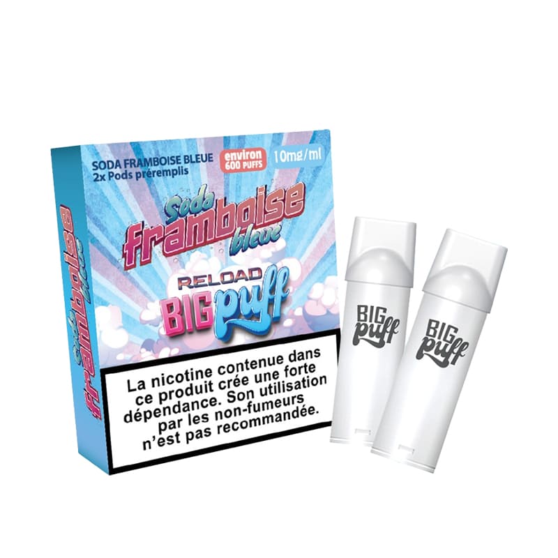 BIG PUFF Reload - Pack de 2 Cartouches 2 ml 600 Puffs-0 mg-Soda Framboise Bleue-VAPEVO