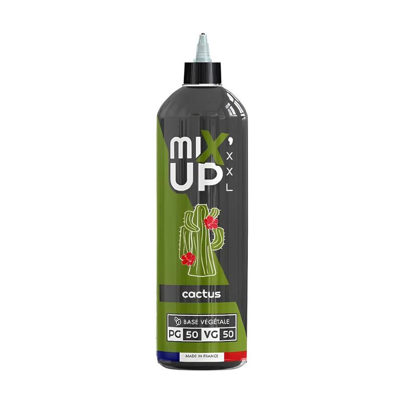 Flacon de 1L d'e-liquide Mix'Up Cactus avec étiquette verte, illustration de cactus et base végétale 50/50.
