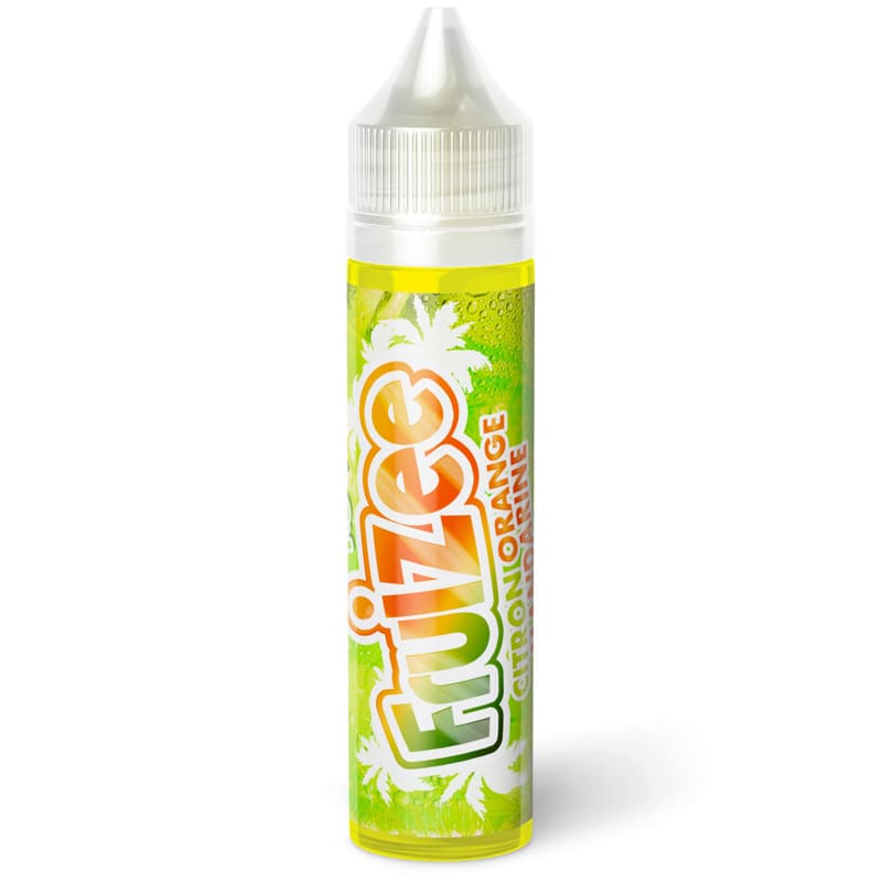 Flacon de 50ml Fruizee Citron Orange Mandarine avec étiquette aux motifs tropicaux et bouchon transparent.