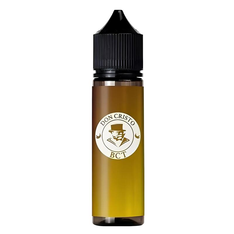 Flacon d'e-liquide Don Cristo BCT 50ml avec bouchon noir et étiquette dorée arborant le logo d'un homme au cigare.