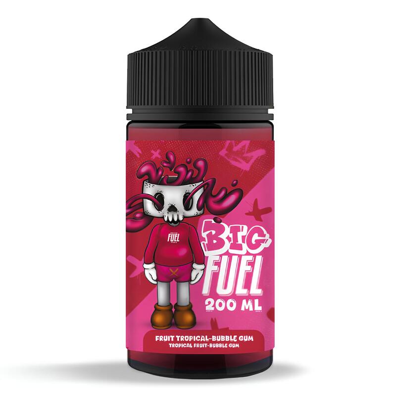 Flacon d'e-liquide Big Fuel 200ml avec étiquette rose graffiti, personnage style cartoon et bouchon noir.
