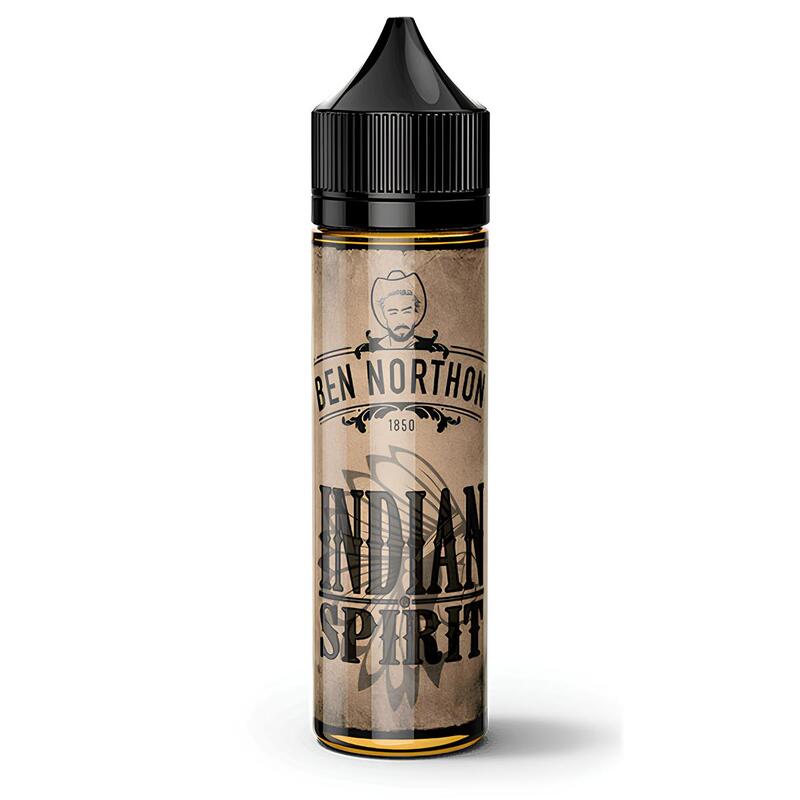 Flacon d'e-liquide Ben Northon Indian Spirit 50ml avec étiquette vintage beige, logo cowboy et bouchon noir.