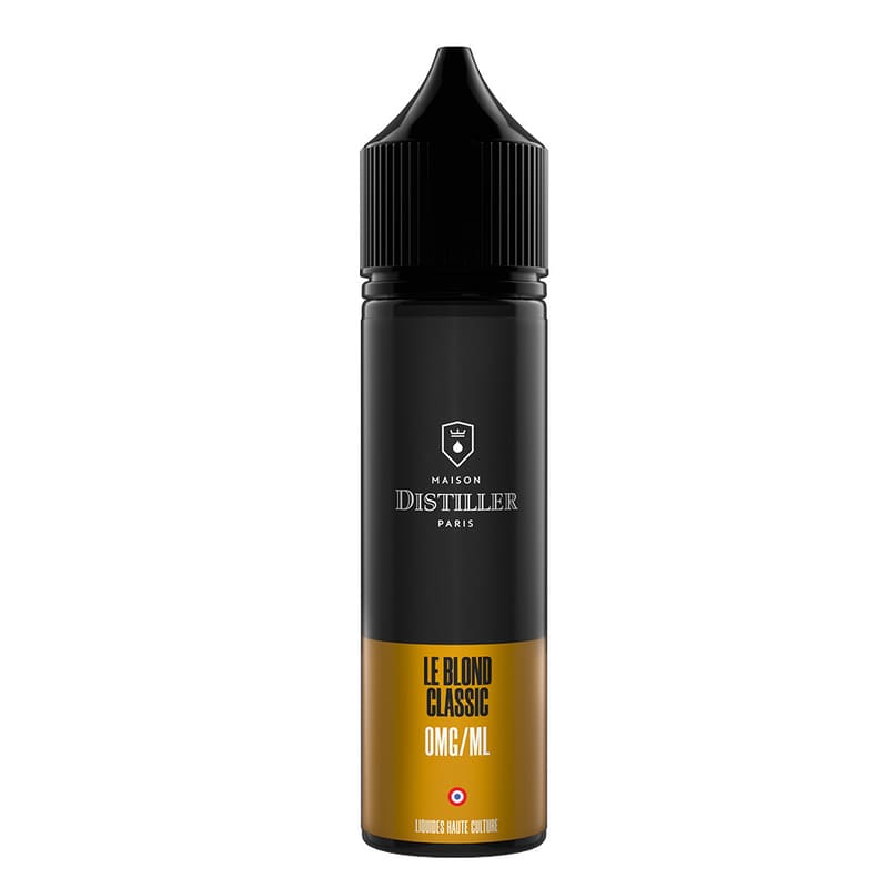 Flacon de 50ml d'e-liquide Le Blond Classic Maison Distiller avec étiquette noire et dorée et bouchon noir.