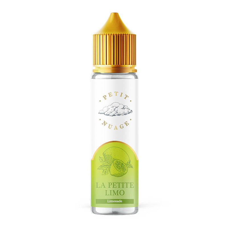 Flacon de 50ml d'e-liquide Petit Nuage La Petite Limo avec bouchon jaune et étiquette illustrée de citrons.