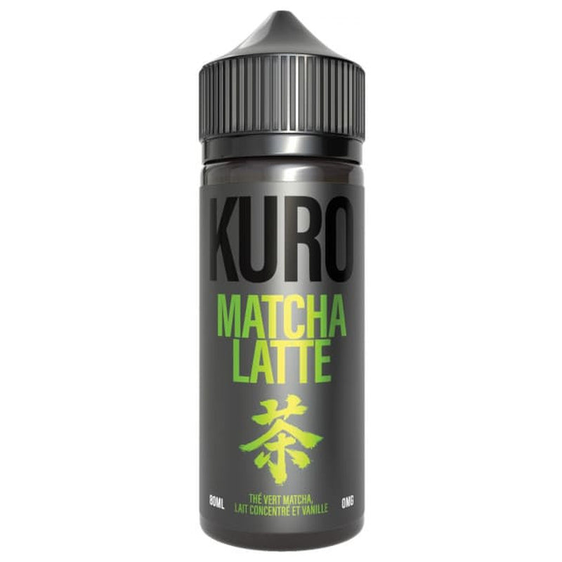 Flacon d’e-liquide Matcha Latte 80ml de KURO sur fond blanc.
