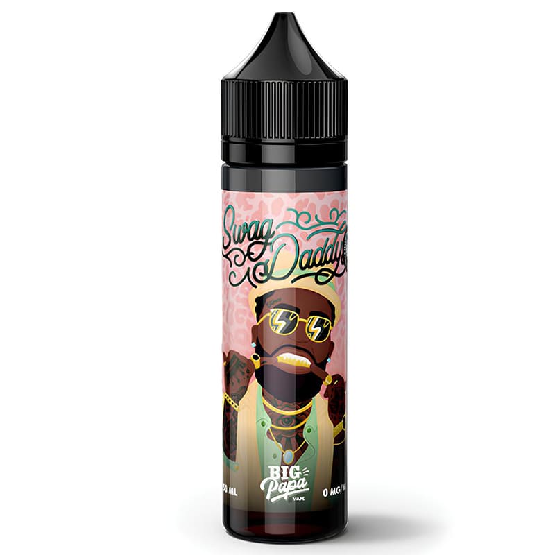 Flacon de 50ml Swag Daddy Big Papa avec étiquette rose à motif léopard et illustration d'un personnage stylisé.