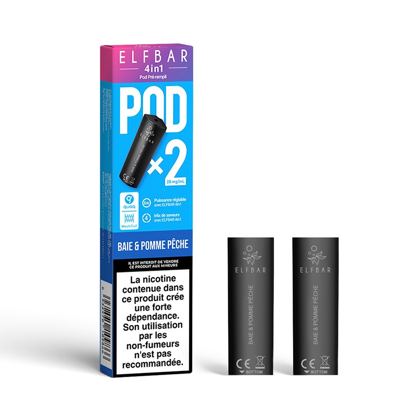 ELFBAR 4in1 - Pack de 2 Cartouches 2ml-20 mg-Baie & Pomme Pêche-VAPEVO