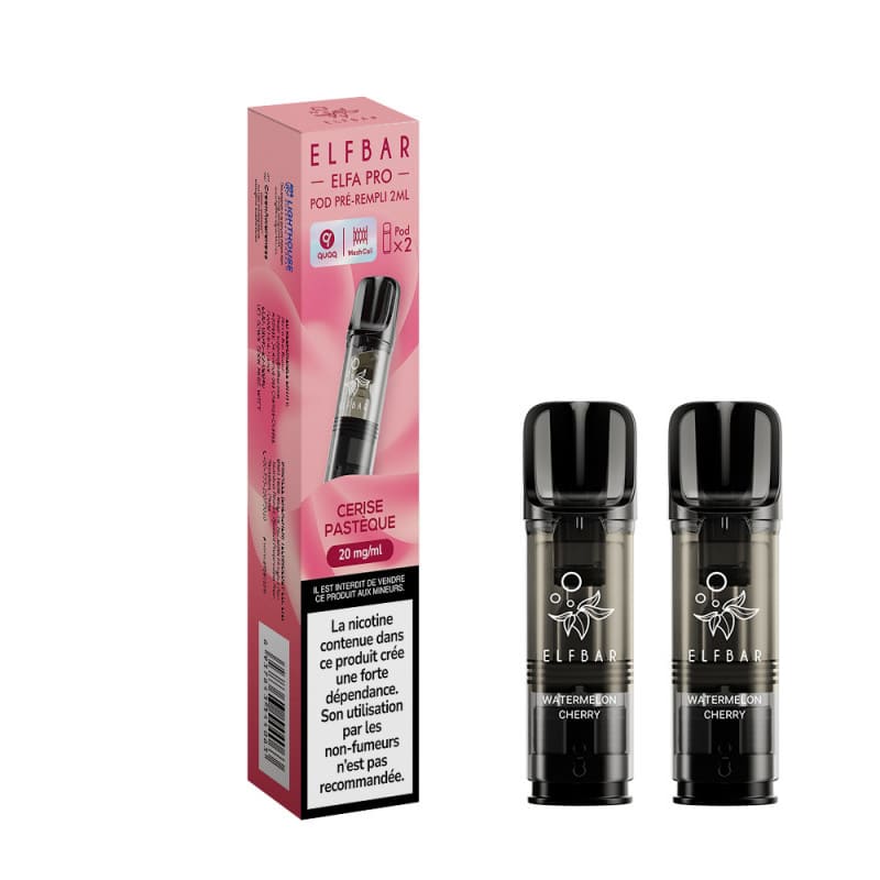ELFBAR ELFA Pro - Pack de 2 Cartouches 2ml 600 Puffs-10 mg-Cerise Pastèque-VAPEVO