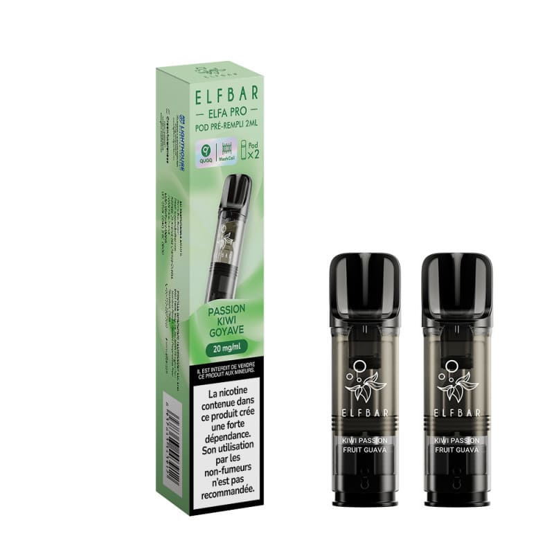 ELFBAR ELFA Pro - Pack de 2 Cartouches 2ml 600 Puffs-10 mg-Passion Kiwi Goyave-VAPEVO