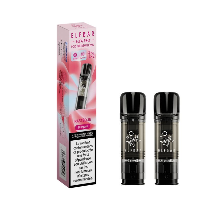 ELFBAR ELFA Pro - Pack de 2 Cartouches 2ml 600 Puffs-10 mg-Pastèque-VAPEVO