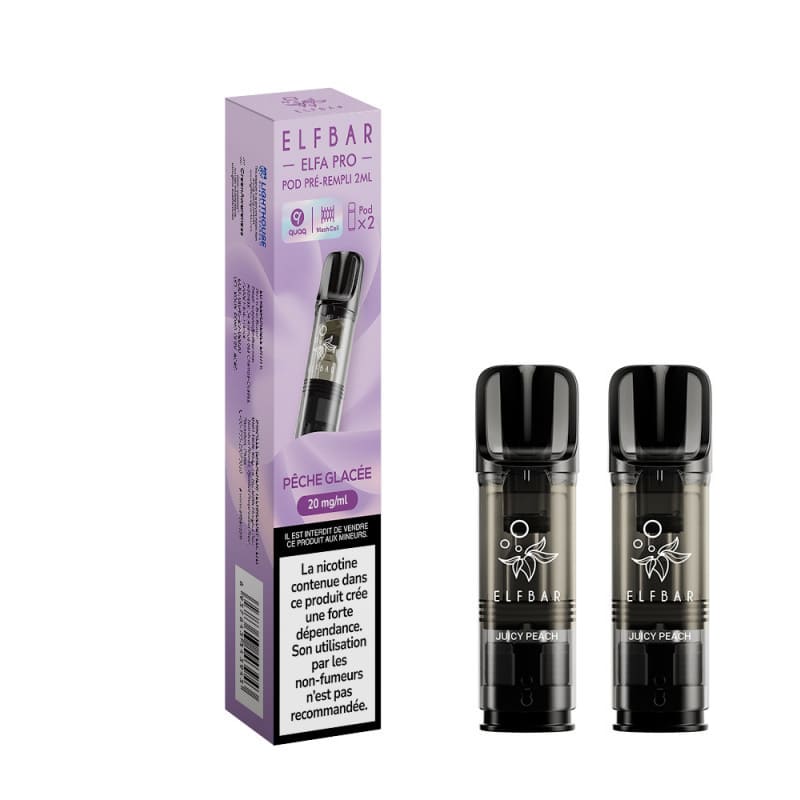 ELFBAR ELFA Pro - Pack de 2 Cartouches 2ml 600 Puffs-10 mg-Pêche Glacée-VAPEVO