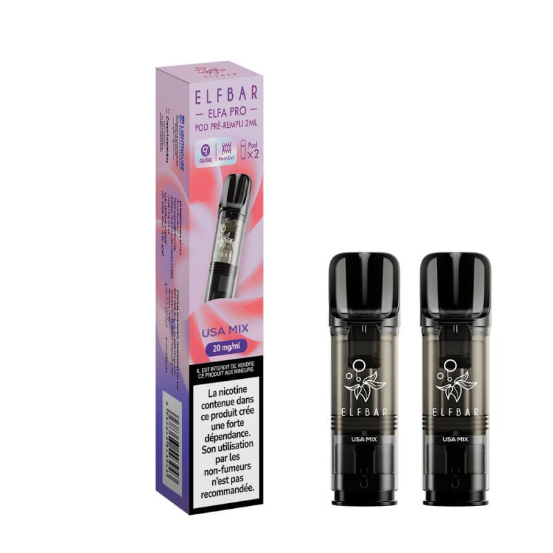 ELFBAR ELFA Pro - Pack de 2 Cartouches 2ml 600 Puffs-10 mg-USA Mix-VAPEVO