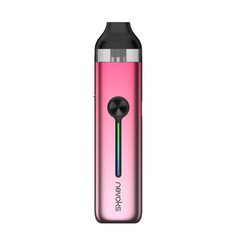 Kit pod Nevoks Feelin 2 rose métallique compact avec bouton central, indicateur LED vertical et cartouche noire.