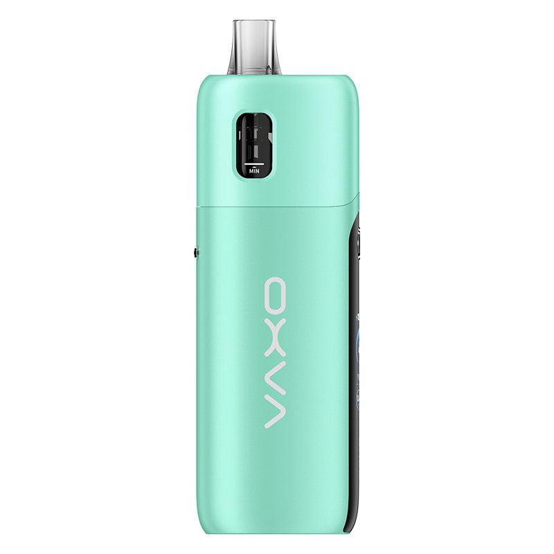 Pod OXVA Oneo Pro vert menthe en alliage de zinc avec écran couleur et cartouche transparente intégrée.