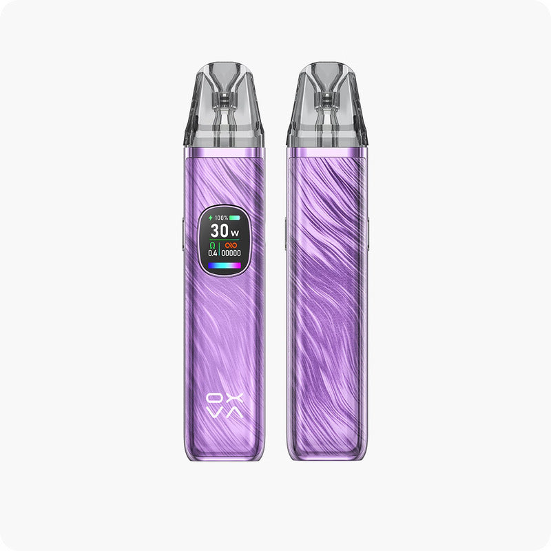 Kit pod Oxva Xlim Pro 2 violet avec écran OLED, design texturé 3D et cartouche transparente.