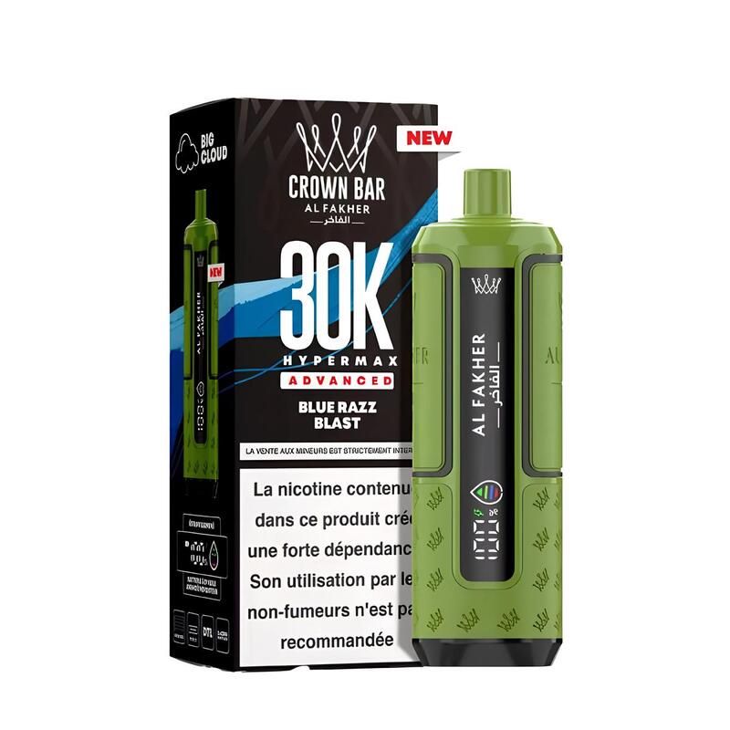 Kit Puff Al Fakher Crown Bar HyperMax Advanced 30K 6mg Blue Razz Blast | VAPEVO
