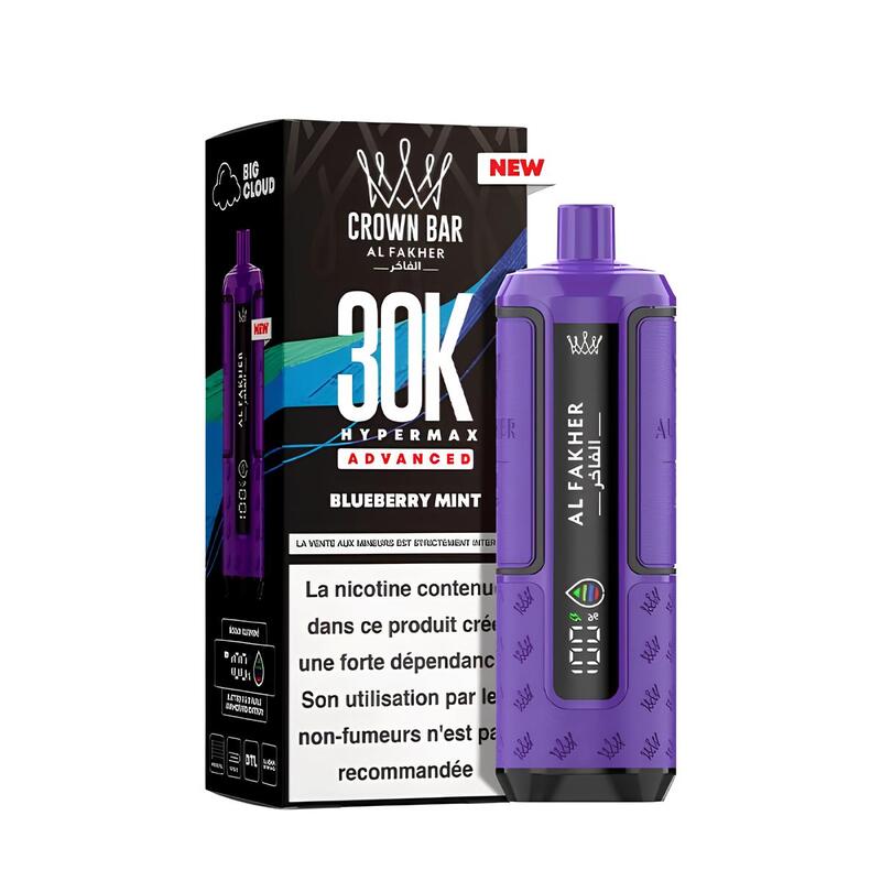 Kit Puff Al Fakher Crown Bar HyperMax Advanced 30K 6mg Blueberry Mint | VAPEVO