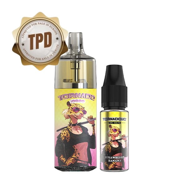 Kit Puff Gobar Tornado 10000 10ml 10 mg Strawberry Banana | VAPEVO