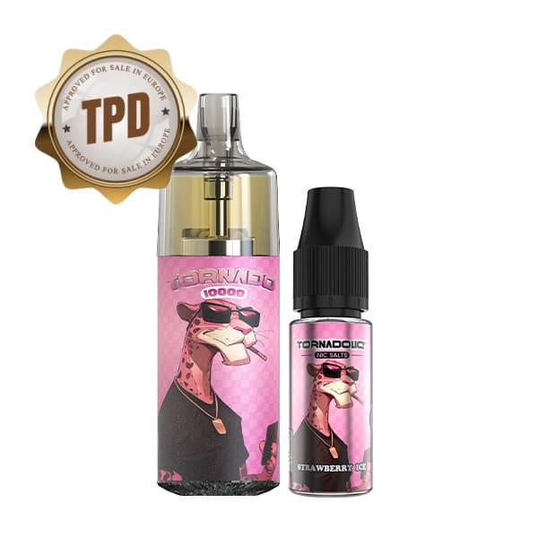Kit Puff Gobar Tornado 10000 10ml 10 mg Strawberry Ice | VAPEVO