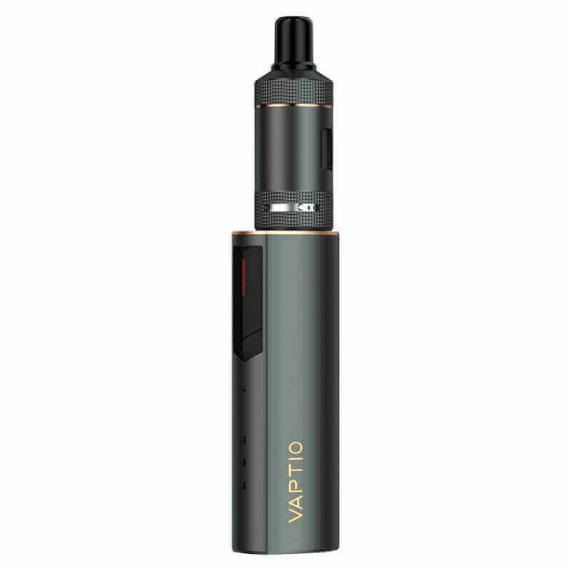 Kit cigarette électronique Vaptio Cosmo 2 gris anthracite avec clearomiseur 2ml, design compact et finitions métalliques.