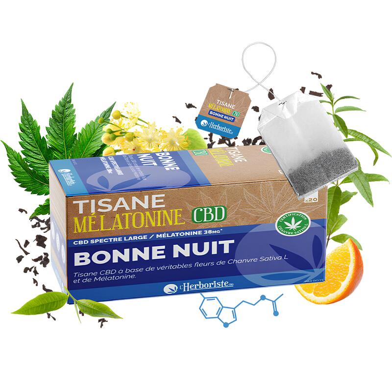 L'HERBORISTE CBD Mélatonine - 20 Sachets de Tisane CBD Bonne Nuit | VAPEVO