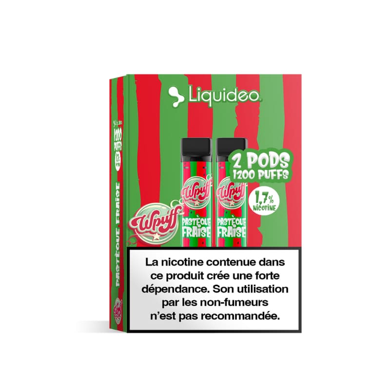 LIQUIDEO Wpuff 600 Original - Pack de 2 Cartouches 2ml-17 mg-Pastèque Fraise-VAPEVO