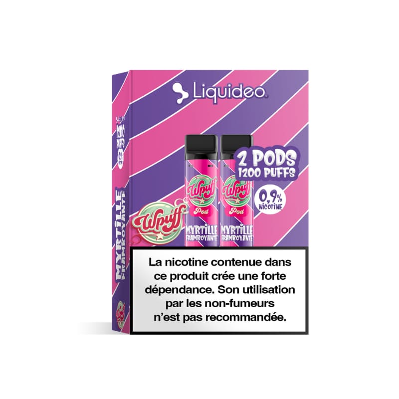 LIQUIDEO Wpuff 600 Original - Pack de 2 Cartouches 2ml-9 mg-Myrtille Framboyante-VAPEVO