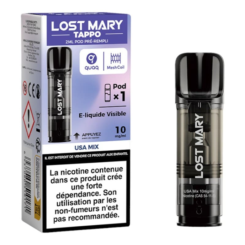 LOST MARY Tappo - Cartouches 2ml 600 Puffs-10 mg-USA Mix-VAPEVO
