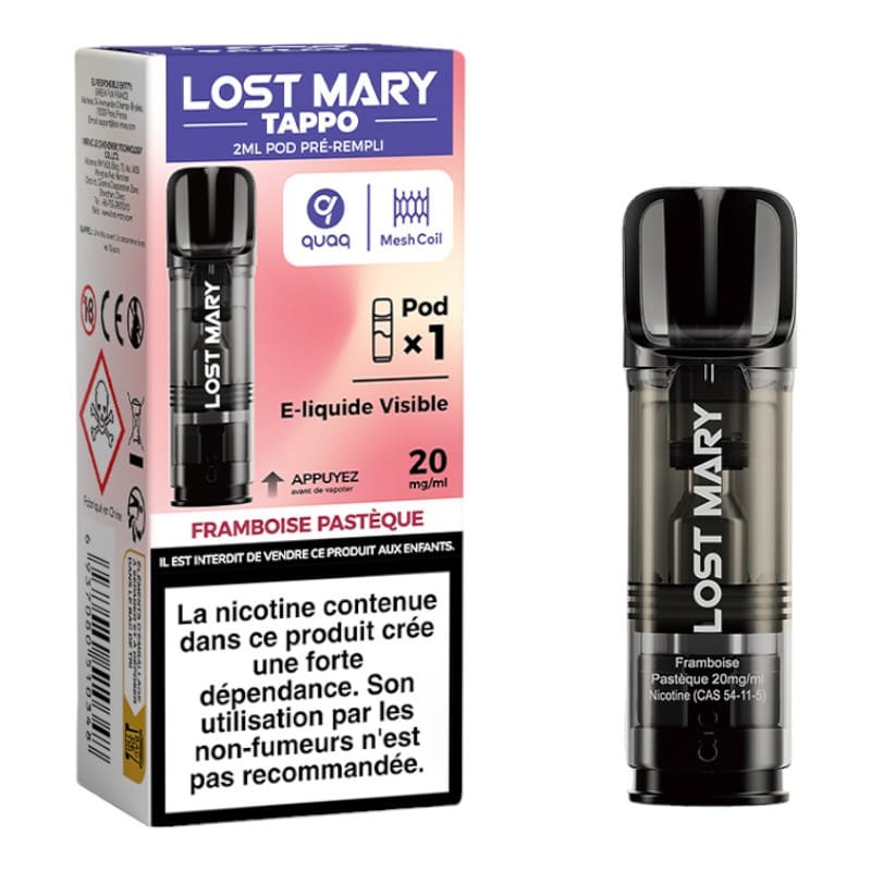 LOST MARY Tappo - Cartouches 2ml 600 Puffs-20 mg-Framboise Pastèque-VAPEVO