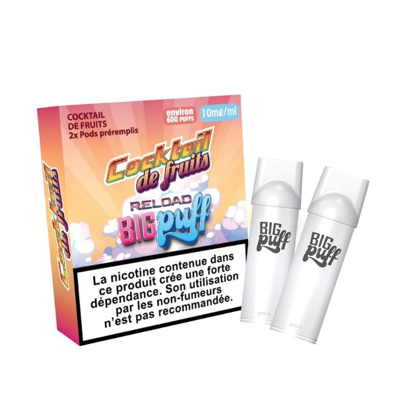 Pods Big Puff Reload 600 Puffs 2ml – Pack de 2 0 mg Cocktail de Fruits | VAPEVO