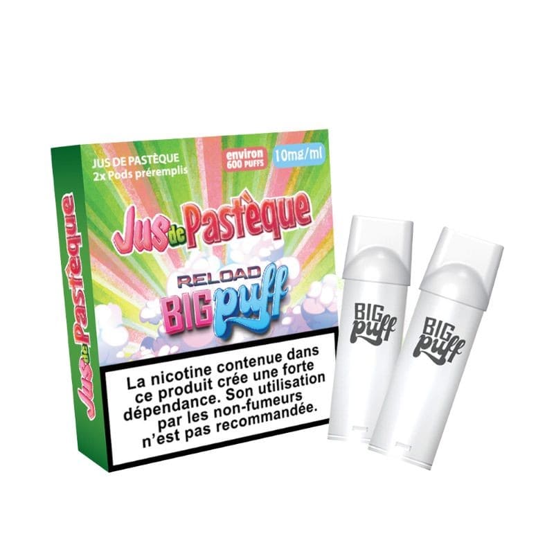 Pods Big Puff Reload 600 Puffs 2ml – Pack de 2 0 mg Jus de Pastèque | VAPEVO