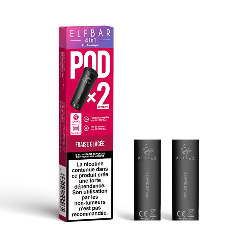 Pods Elfbar 4in1 2ml – Pack de 2 20 mg Fraise Glacée | VAPEVO