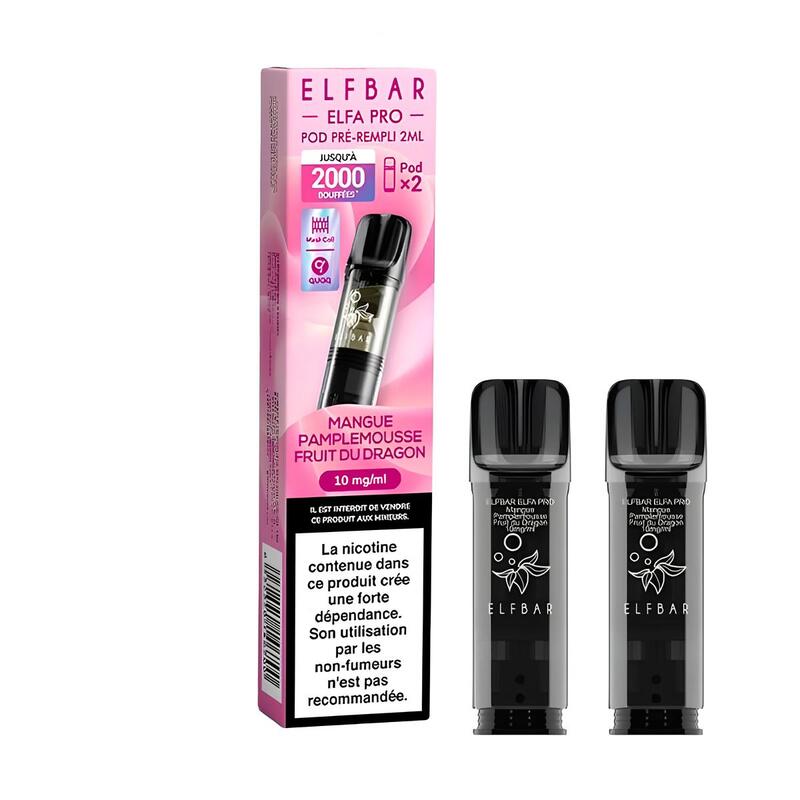 Pods Elfbar Elfa Pro 2ml – Pack de 2 10 mg Mangue Fruit du Dragon Pamplemousse | VAPEVO
