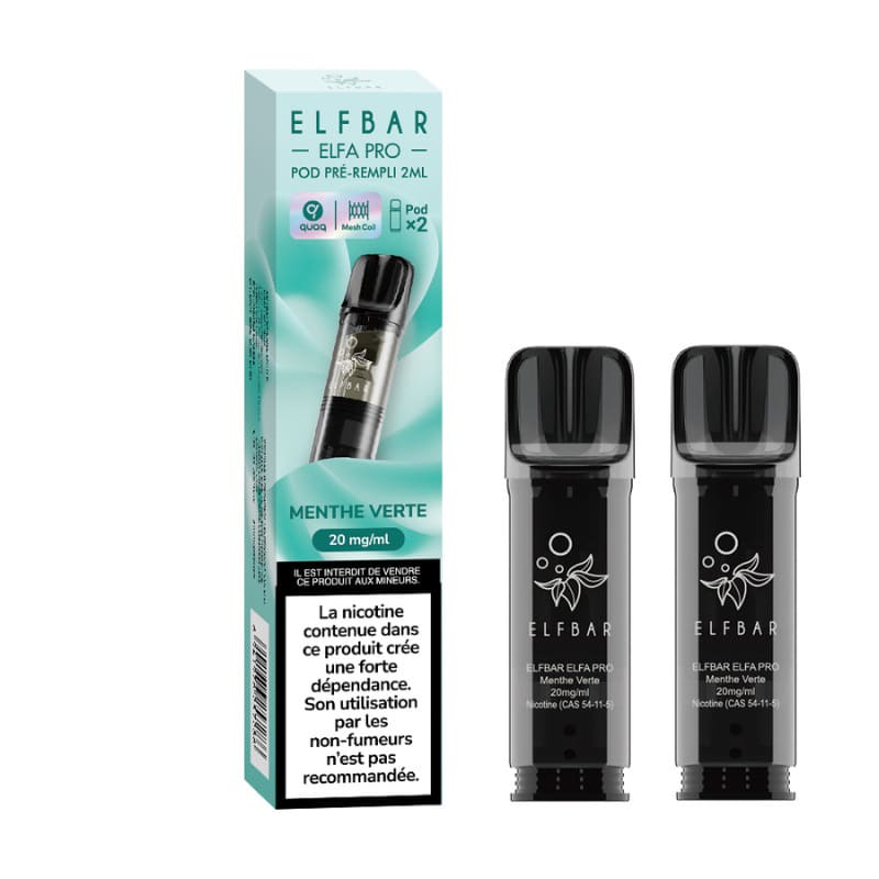 Pods Elfbar Elfa Pro 2ml – Pack de 2 10 mg Menthe Verte | VAPEVO