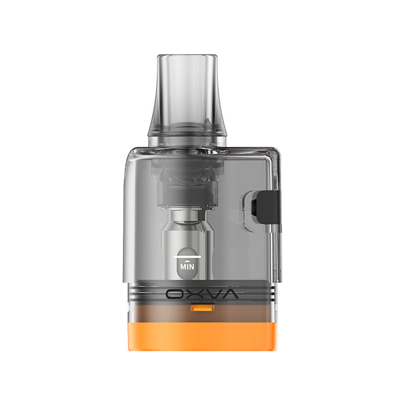 Cartouche de remplacement transparente OXVA Oneo Pro 4ml avec base orange et résistance intégrée visible.