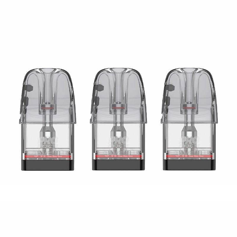 Pack de 3 cartouches Uwell GPP Alpha transparentes de 3 ml avec résistance Mesh intégrée et base noire.