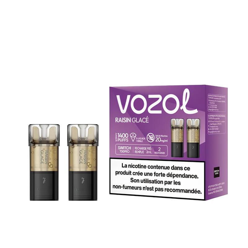 Pods Vozol Switch Pro 700 2ml - Pack de 2 0 mg Raisin Glacé | VAPEVO