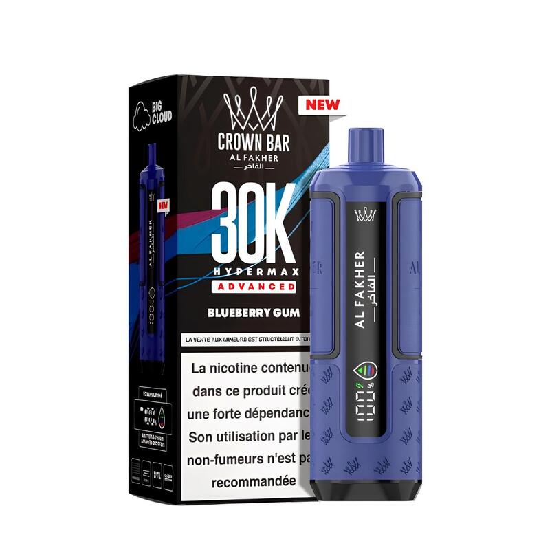 Puff Al Fakher Crown Bar HyperMax Advanced 30K 6mg Blueberry Gum | VAPEVO