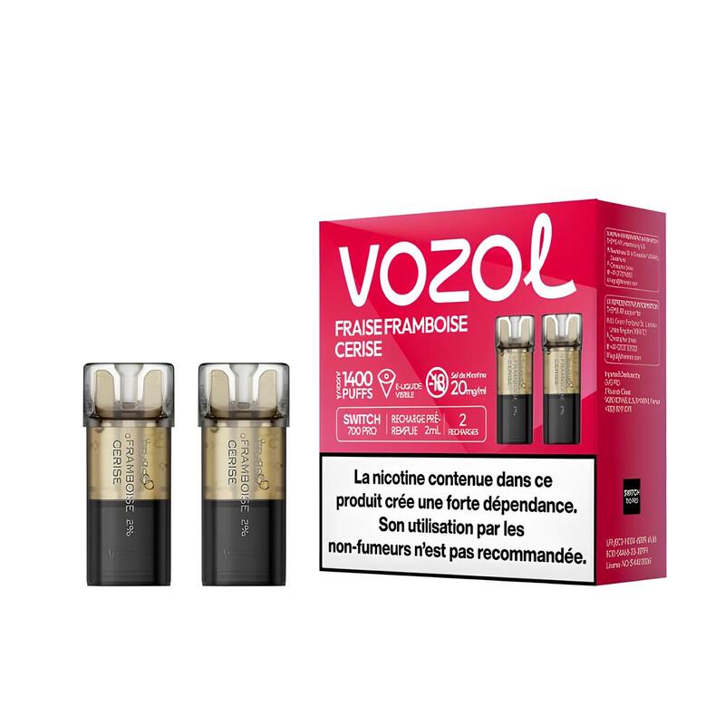 VOZOL Switch 600 - Pack de 2 Cartouches 2ml-0 mg-Fraise Framboise Cerise-VAPEVO