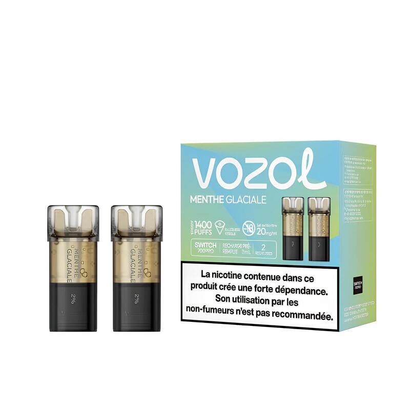VOZOL Switch 600 - Pack de 2 Cartouches 2ml-0 mg-Menthe Glaciale-VAPEVO