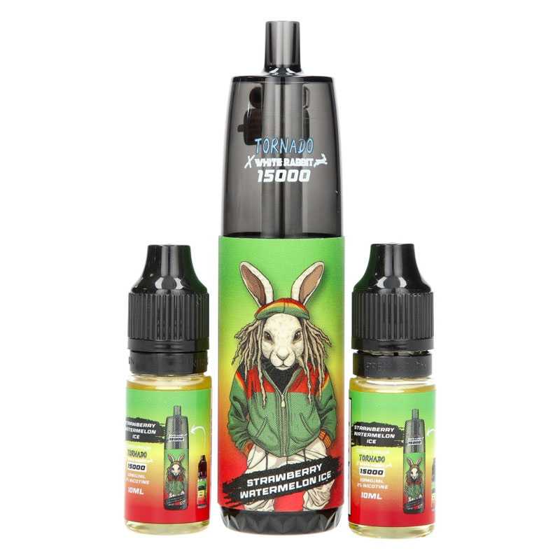 WHITE RABBIT Tornado 15K - Kit Rechargeable 15000 Puffs 10 mg Strawberry Watermelon Ice | VAPEVO